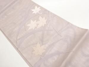 絽　紅葉に芝模様織出し袋帯